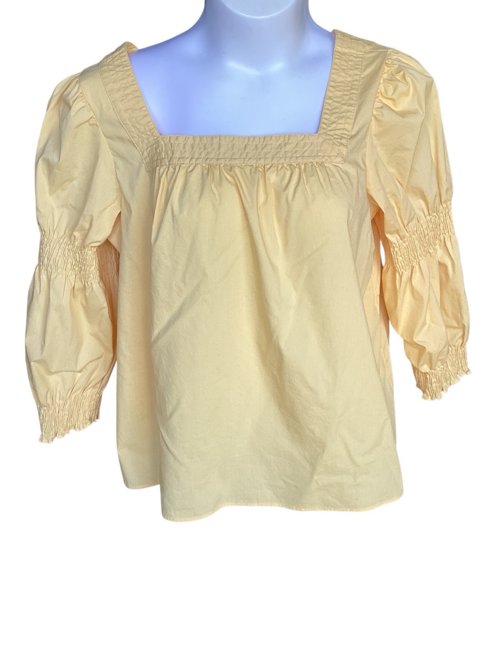 The Pioneer Woman Plus Size 1X Pale Yellow Square-Neck Smocked Sleeve Top - Picture 4 of 11